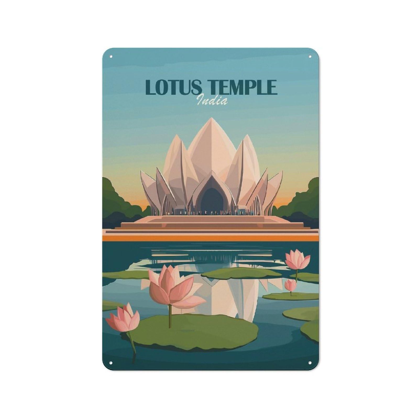 Junmoney Style-21 Retro Metal Wall Sign 30X20cm With Lotus Temple India For Home Bar Wall, A Decorative Gift For A Newly Furnished Home Bar