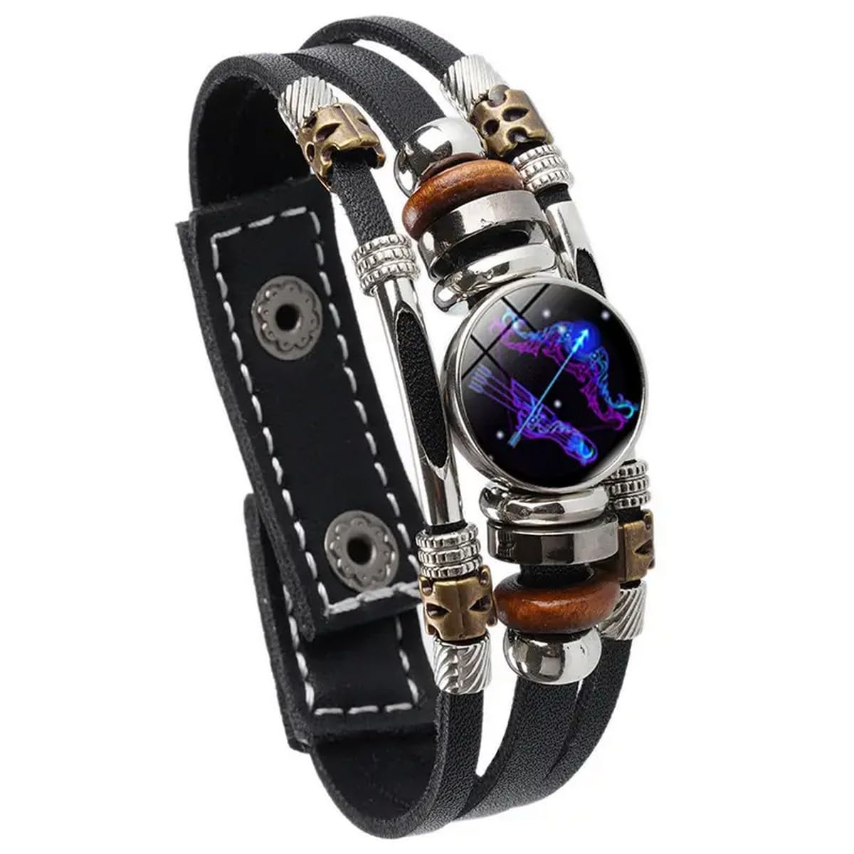 12 Zodiac Constellation Bracelet | Adjustable Multilayer Black Leather Wrap Bracelet | Unisex Zodiac Sign Bracelet for Women & Men Birthday Friendship Jewelry-image-25
