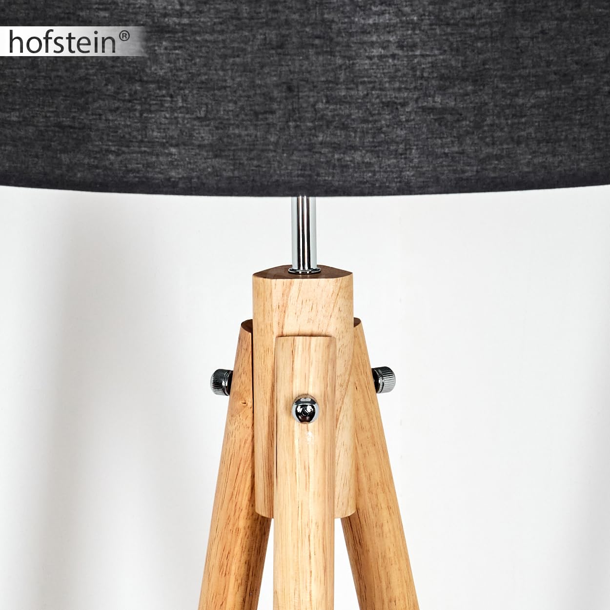 Stehleuchte Flemming, Stehlampe aus Holz/Stoff in Naturfarben/Schwarz/Weiß, Leuchte im skandinavischen Design mit rundem Schirm (Ø 50 cm) u. Fußschalter, Höhe 162 cm, 1 x E27, ohne Leuchtmittel