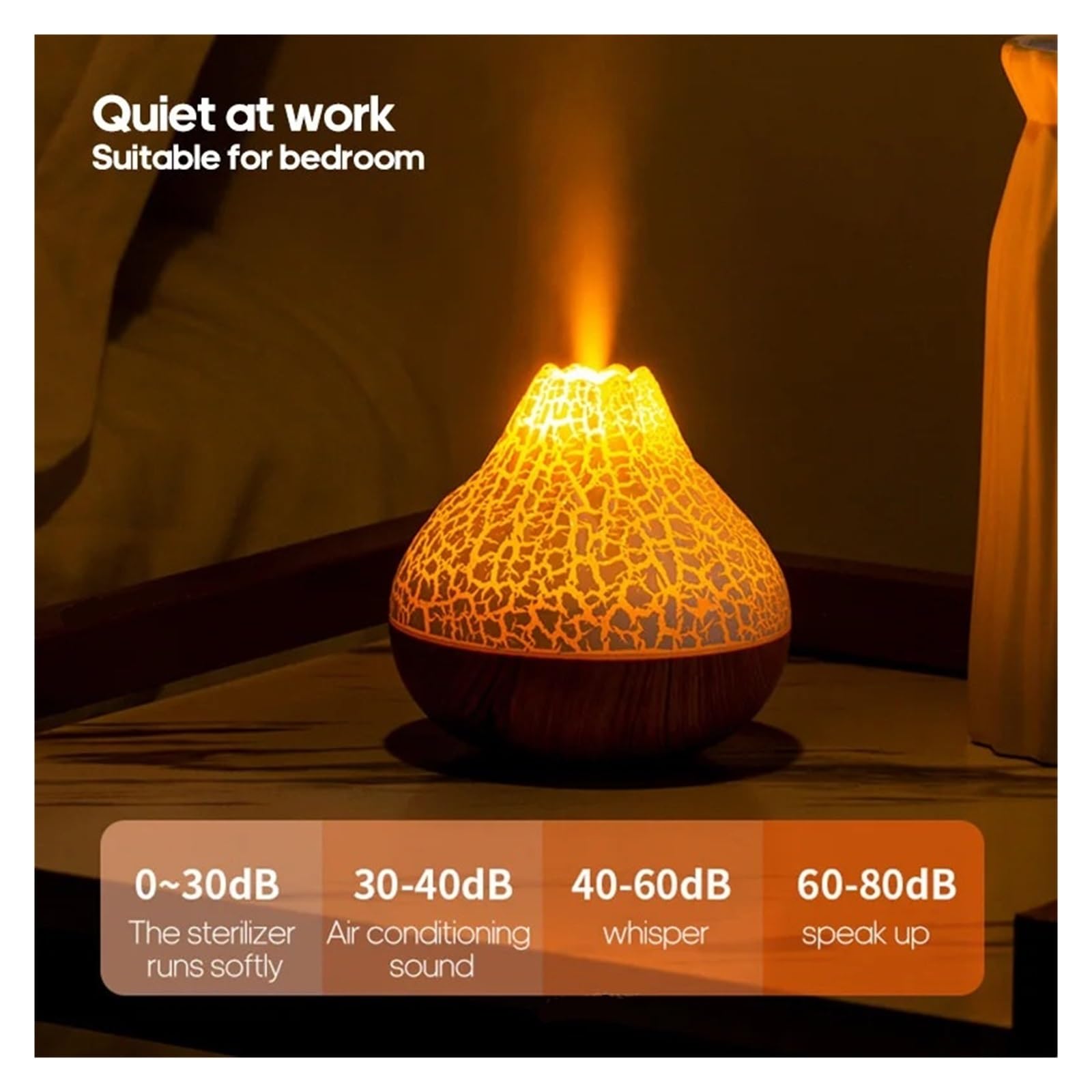 Nawilżacz powietrza do sypialni, 300 Ml Volcano Nawilżacz Powietrza Biurkowy Elektryczny USB Dyfuzor Mgiełki Wodnej Oczyszczacz Odświeżacz Powietrza Z 7 Kolorami Nocnymi,do domu i roślin(Black Crackl