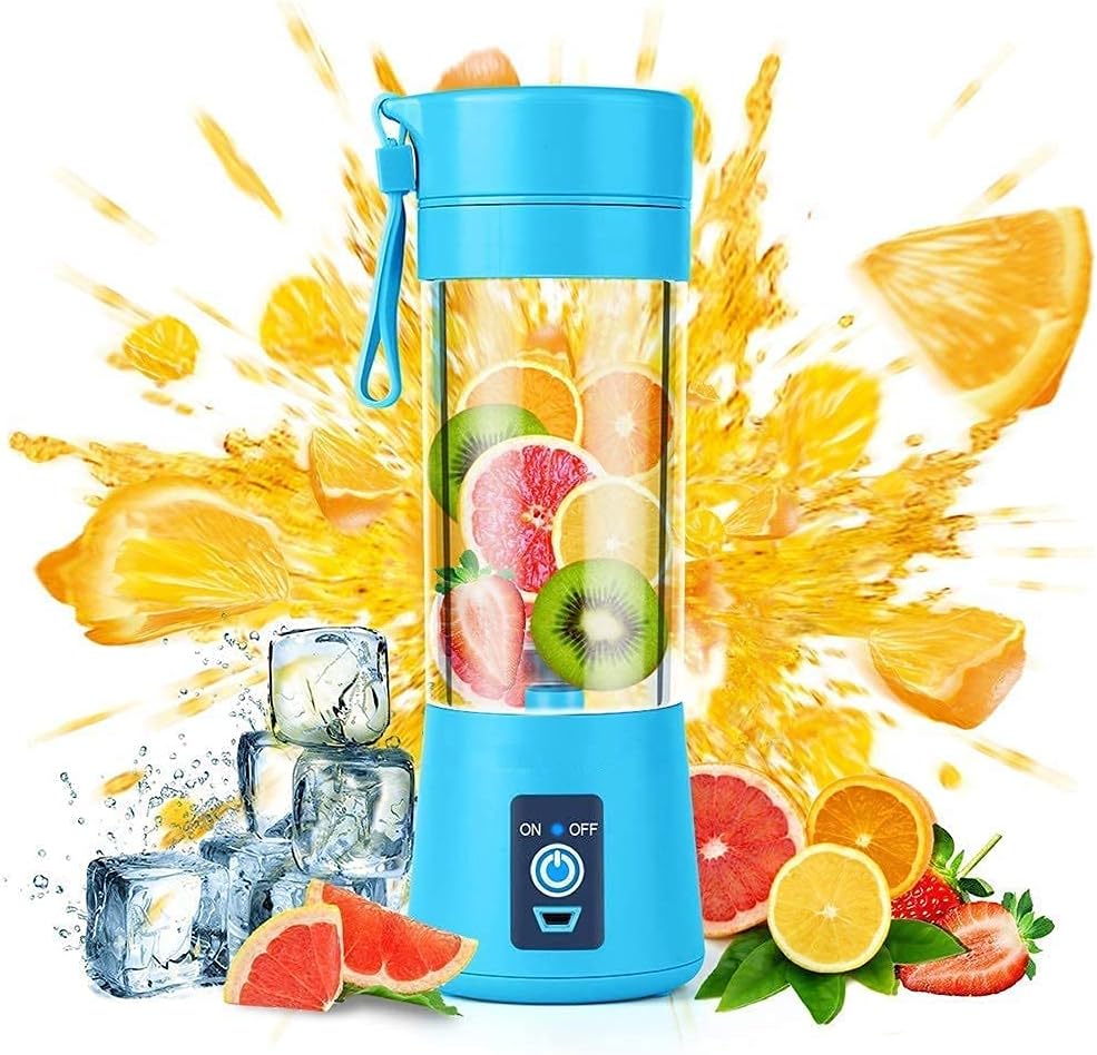 SAM APPLIANCES Portable Blender, Personal Size Electric Rechargeable USB Juicer Cup, Fruit Mixer Machine with 4 Blades for Home and Travel (380 ml, Multicolour)