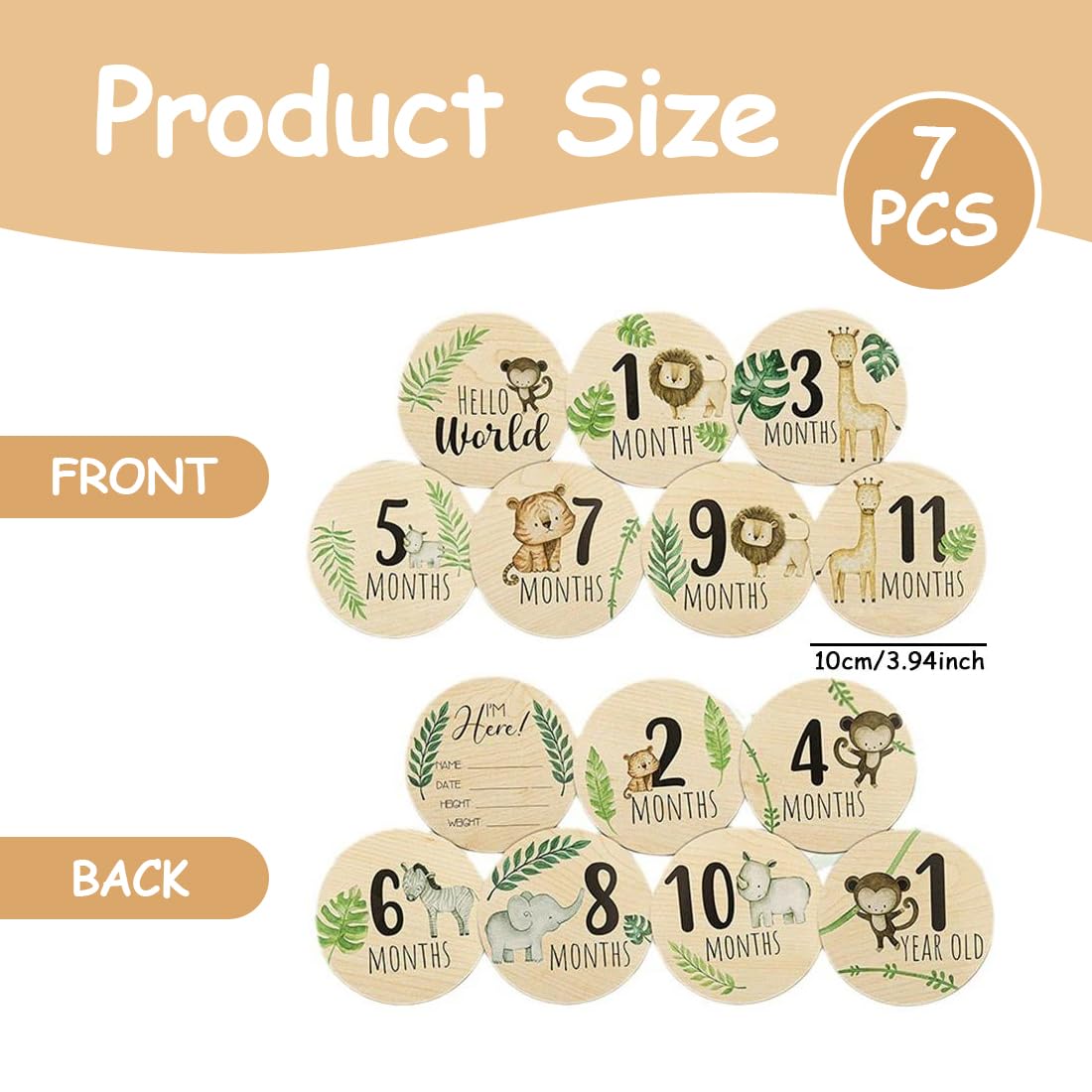 7 Disques en Bois Cartes Étapes Bébé en Français - Cadeau de Naissance/Pour Baby Shower pour Femmes Enceintes, Futures Mamans et Parents