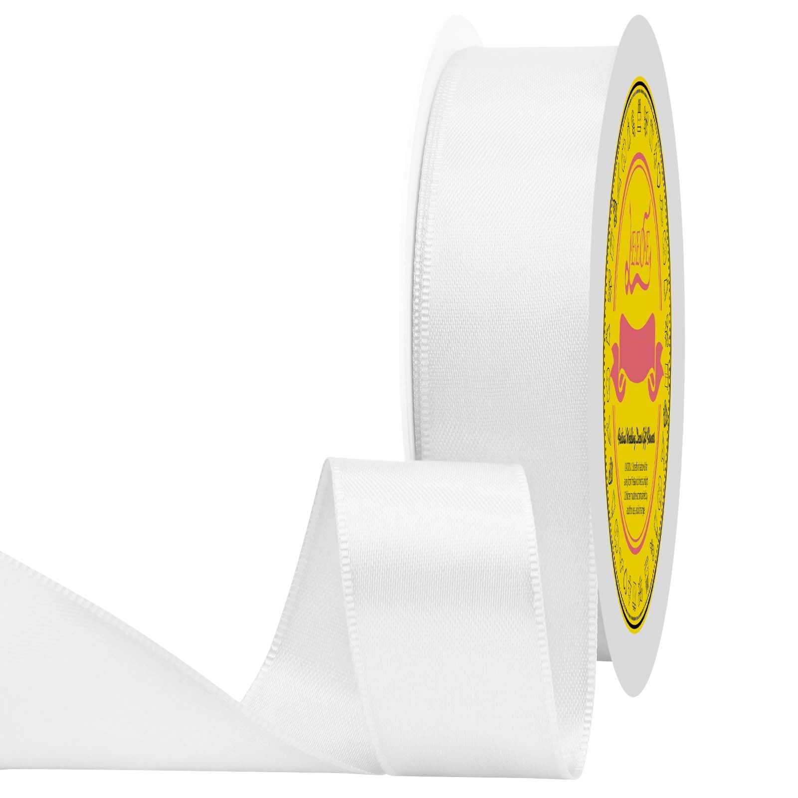 White Double Face Satin Ribbon 1 inch X 50 Yards Spool Bright Colors Very Suitable for Weddings Gift Package Wrapping Dancer Wand Sewing Party Hair Bow Invitation Decorations and More