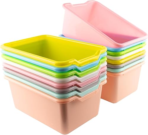 16 cubos de plástico a granel para organización del hogar, cubos apilables frontales para libros, contenedores de almacenamiento de juguetes,