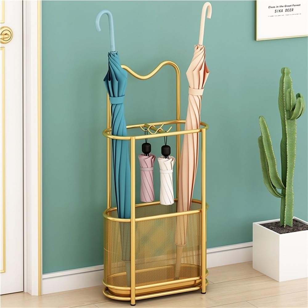 sdSDGrw umbrella stand, With Drip Tray & Hook - Stylish Metal Umbrella Holder for Entryways, Corridors, Homes & Offices(Gold)
