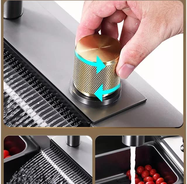 Image of X-XONIER 304 Single Bowl Kitchen Sink Stainless Steel Multipurpose Multifunction 3 Mode Tap with Pulldown Feature Soap Dispenser Glass Washer Black
