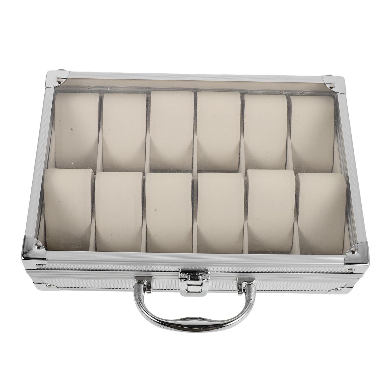 Caja Expositora para Relojes de Aluminio con 12 Compartimentos y Tapa