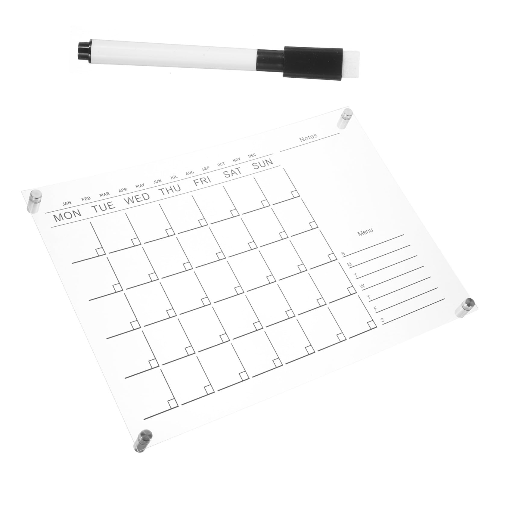 Tableau Mémo Effaçable à Sec en Acrylique Transparent Calendrier Hebdomadaire Mural 1 Ensemble 4 Punaises et 1 Feutre Blanc Format Horizontal Agenda Mensuel Couleur Aléatoire