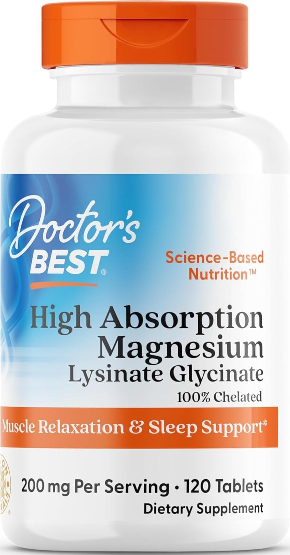 Doctor's Best High Absorption Magnesium Glycinate Lysinate, 200mg, 120 Count