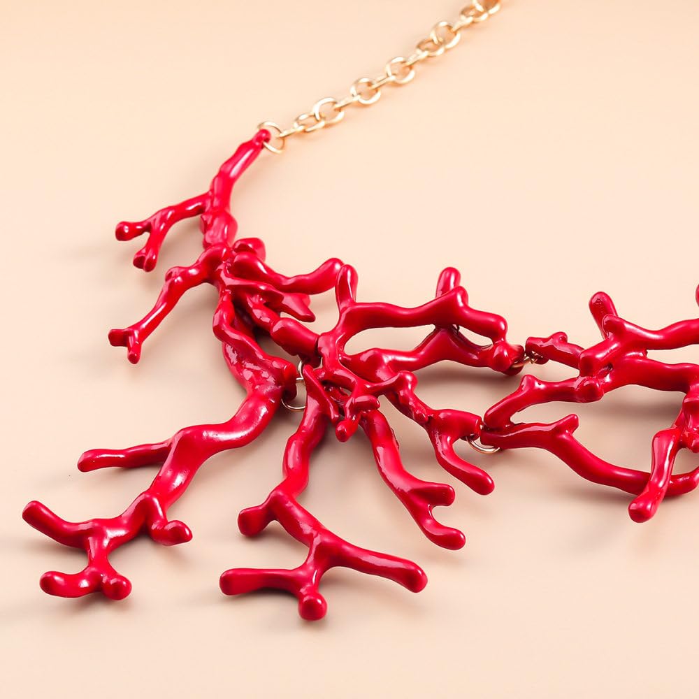 Übertriebene Unregelmäßige Korallenketten Für Damen – Sommerlich Rote Geometrische Baumelnde Halskette, Statement-Halsband, Schlüsselbeinkette, Charm, Böhmischer Schmuck, Modetrend-Accessoires