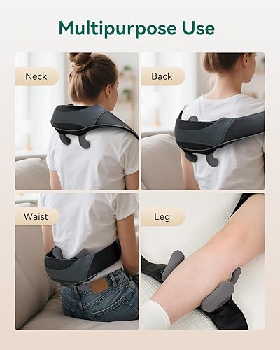 Miniatura 6 de Snailax Masajeador de cuello para aliviar el dolor de tejido profundo, masaje de cuello con calor, masajeador inalámbrico para dolor de espalda y