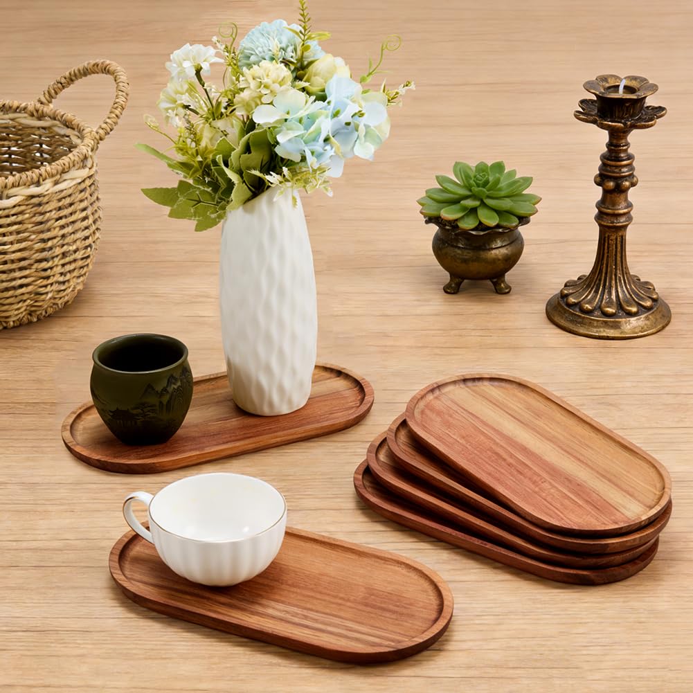 FINGERINSPIRE 12 Pz Vassoio da Portata in Legno di Acacia Forma Ovale 249x123x14mm Piatto per Snack in Legno Vassoio per Frutta per Tavolino da Caffè, Home Decor, Bancone della Cucina, Uso Divertente