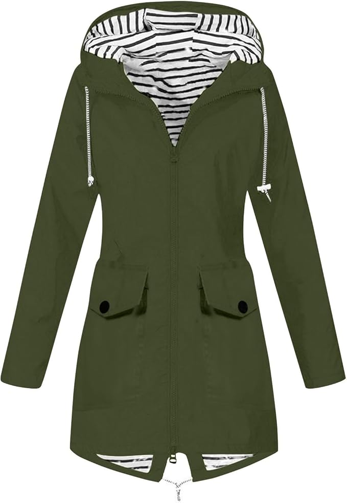 OIOLOYJM Yellow Rain Jacket Womens Waterproof with Hood Light Weight Jackets for Women Casual Fall Winter Plus Size Raincoat