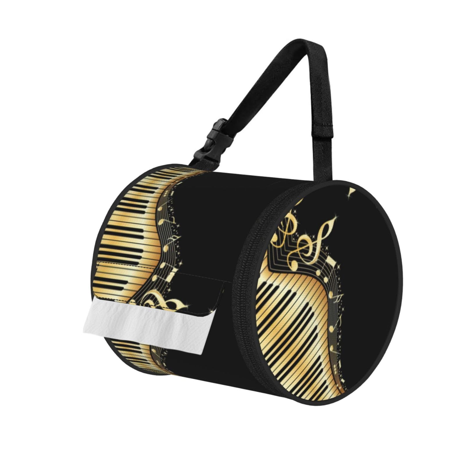 Novel Music Note Printed Hanging Tissue Organizer, Smooth Zipper Oxford Cloth Roll Holder for RV Bathroom Desk