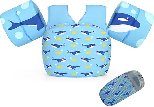 Vista 21 de DOOHALO Flotadores de natación para niños de 28 a 70 libras, chaleco flotante de hombro para niños de 2 a 8 años de edad, para niños y niñas, bebés