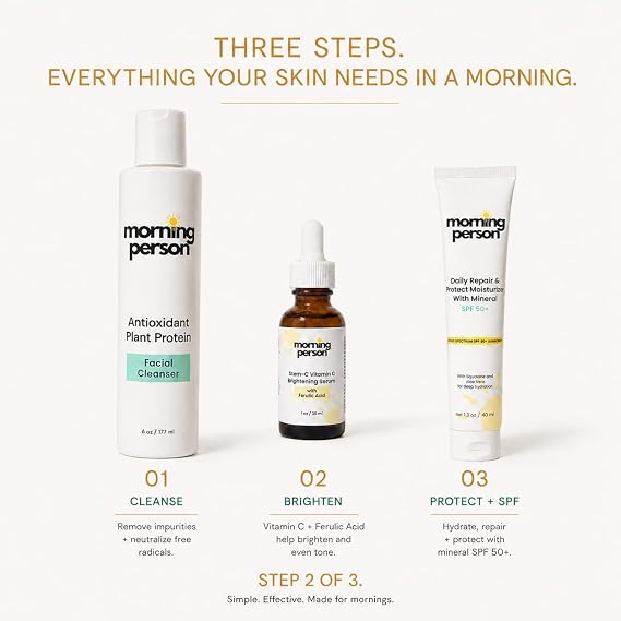 Vitamin C Brightening Serum with Citrustem & Ferulic Acid | Morning Person | With Vitamin E and Hyaluronic Acid, Reduce the appearance of wrinkles and improve skin's elasticity