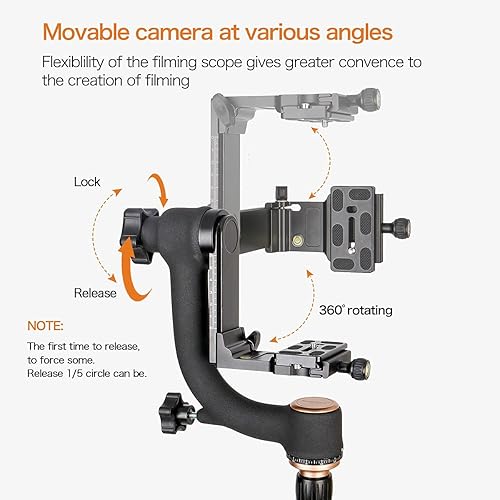 Miniatura 5 de Koolehaoda Q45 - Cabezal de cardán de metal resistente con placa de liberación rápida tipo Arca y nivel de burbuja para cámaras DSLR de hasta 26