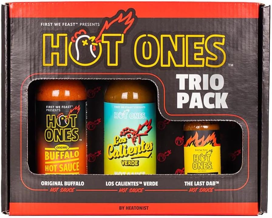 Hot Ones Mini Dab Challenge, Hot Sauce Trio With The Buffalo Hot Sauce, Los Calientes Verde Sauce & Sample Size Of The Last Dab, Made With All Natural Ingredients (3-Pack)