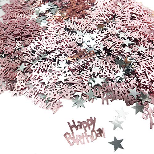 Confettis de table « Happy Birthday » et « Happy Birthday » en forme d’étoile argentée pour décoration de table d’anniversaire (30 g) (rose doré 1) Cover