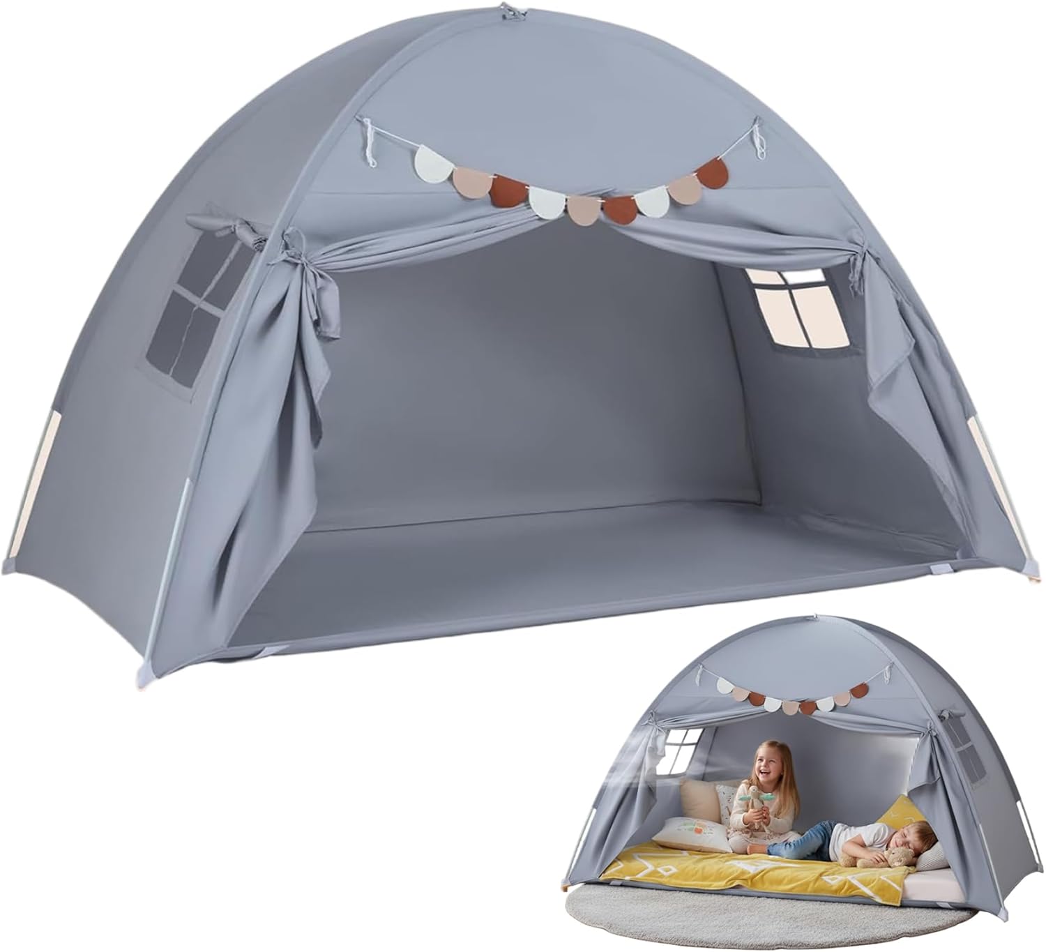Kids Play Tent for Toddlers Indoor - Breathable Playhouse with Easy 2-Step Setup, Grey Teepee Tent for Kids Room, Games & Sleep, Indoor, Play