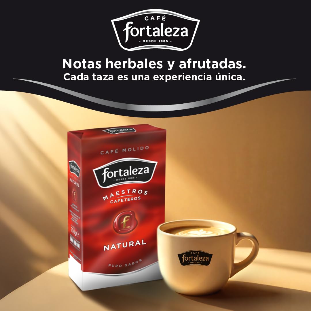 CAFÉ FORTALEZA Café Molido 100% Natural Pack 12x250g (3kg) – Compatible Con Melitta, Filtro, Émbolo e Italiana – Cafe Molido Suave Variedades Arábica y Robusta – Con Notas Herbales y Afrutadas