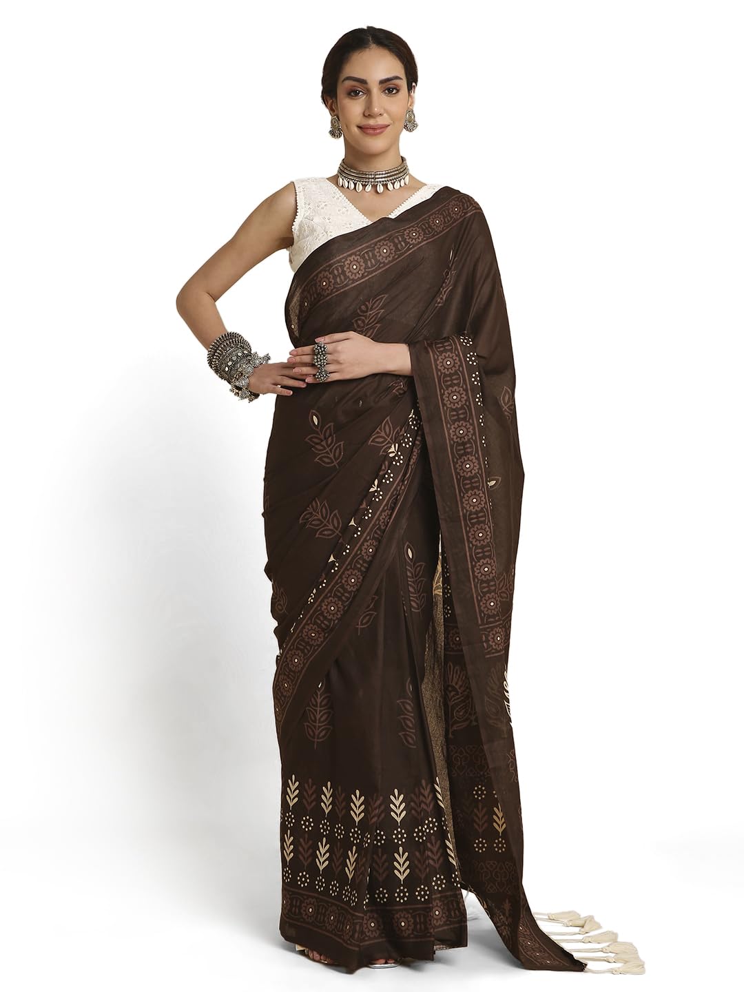 Women's Cotton Ready To Wear 1 Minute Pre Draped saree With Unstitched Blouse Piece and Pocket (Stitched Pleated Saree_Free Size)-image-7