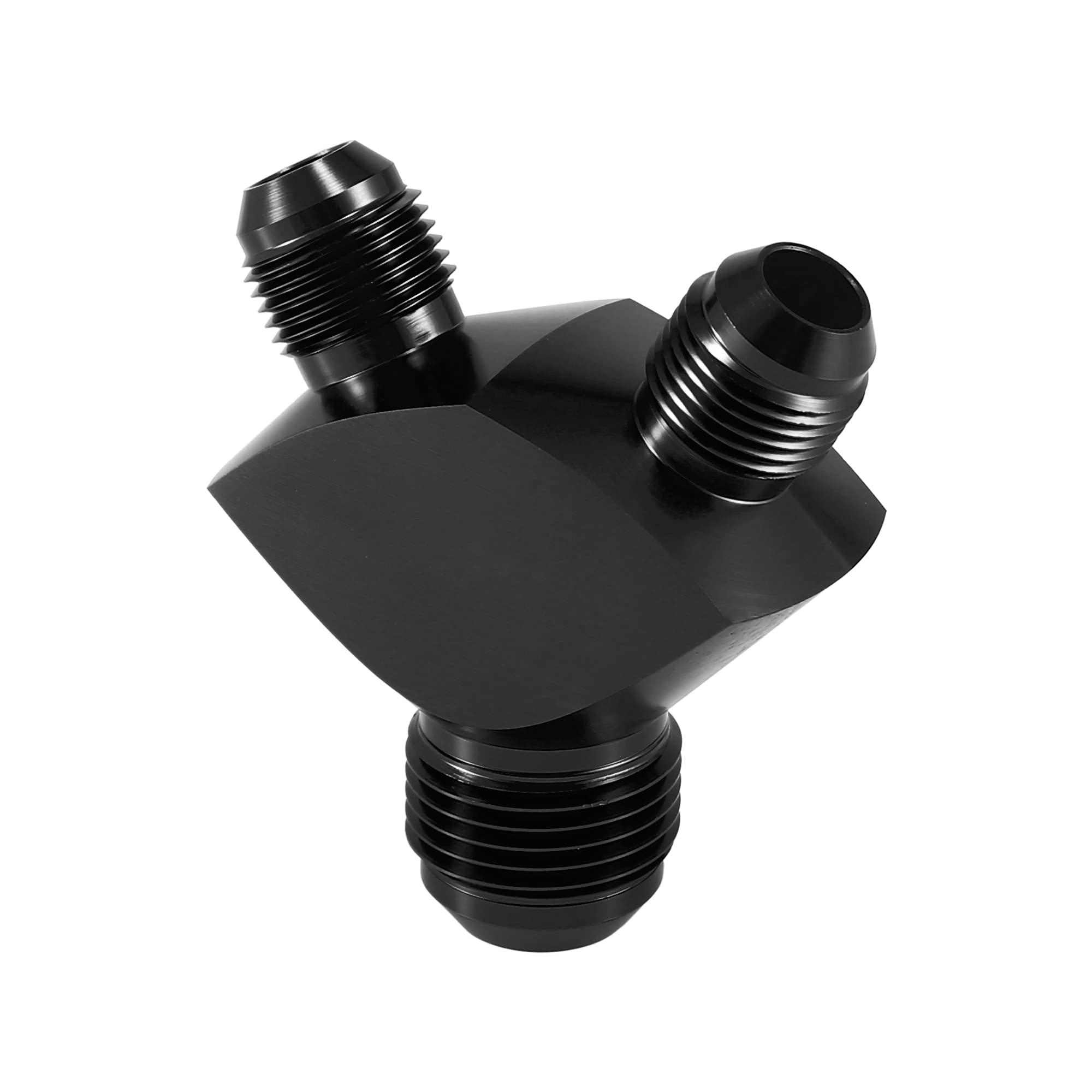 X AUTOHAUX Aluminum Alloy Y Shape Block Fitting Adapter Fuel Block Fitting 12AN to AN8 to AN8 Male Thread Black