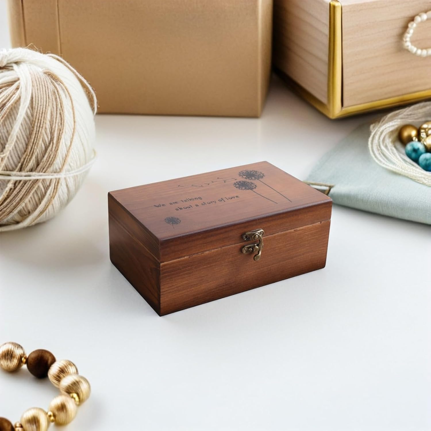 Healifty Wooden Sewing Box with Multi Compartments Capacity Sundries Storage Box Needlework Organizer for Home Desktop Craft Storage