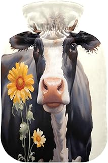 Wajiw Hot Water Bottle with Cover 2L Warm Water Bottle for Hot and Cold Compress Hot and Cold Therapies,Hand Feet Warmer,Cow