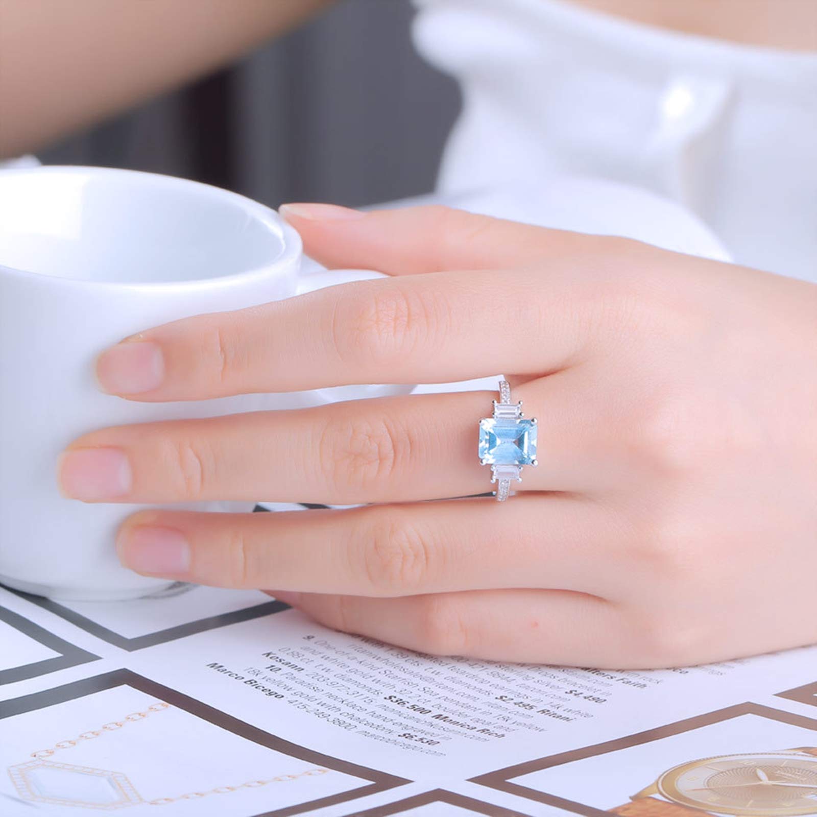 KnSam Damen Ring, Halskette Silber Mädchen Quadrat Hochzeit Schmuckset Aus 925 Silber Für Damen Frau Mit Erstellt Blau Topas Blau