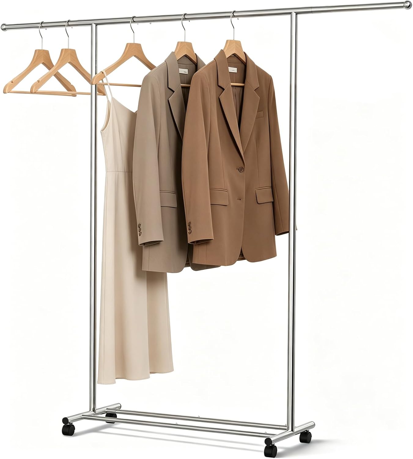 SANLIKE Rolling Garment Rack with Wheels, Adjustable Length 44.5"-66.7" | Ideal for bedroom, laundry room, boutique clothing store and temporary garment display