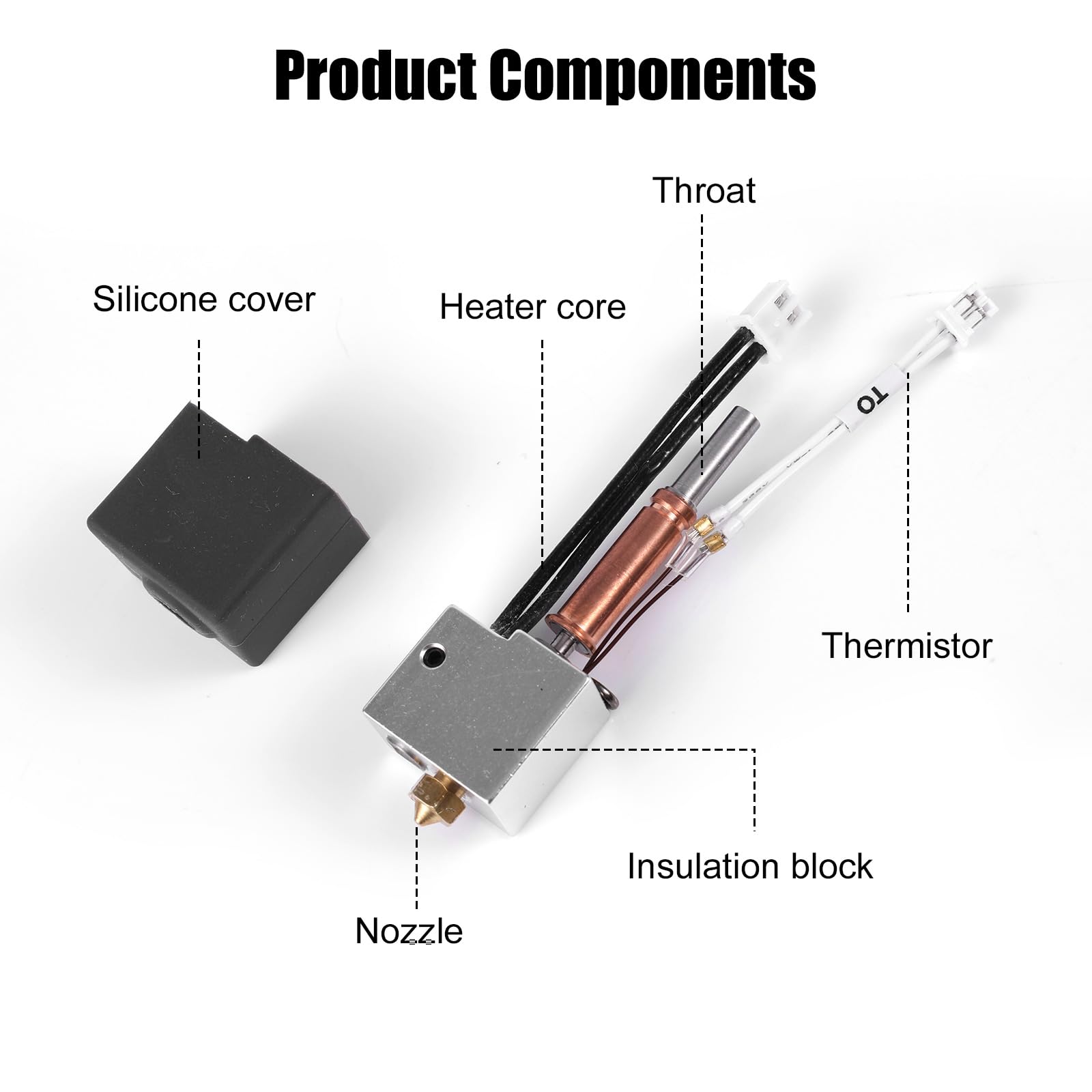 Zestaw Hotend do Anycubic Kobra 3 Combo ACE Pro, Zestaw Ekstrudera Głowicy Drukującej Wersja Upgrade 2.0 Hotend z 2-Częściową Silikonową Osłoną Blokiem Grzewczym Wkładem Grzewczym Termistorem