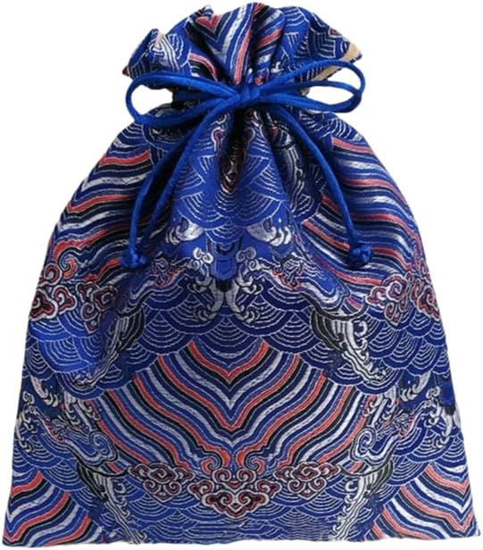 Extra Large Luxury Chinese Silk Brocade Jewelry Pouch Suede lining Drawstring Gift Pouches Decorative Jewellery Storage Bags 7.9x9.85 inch (blue)