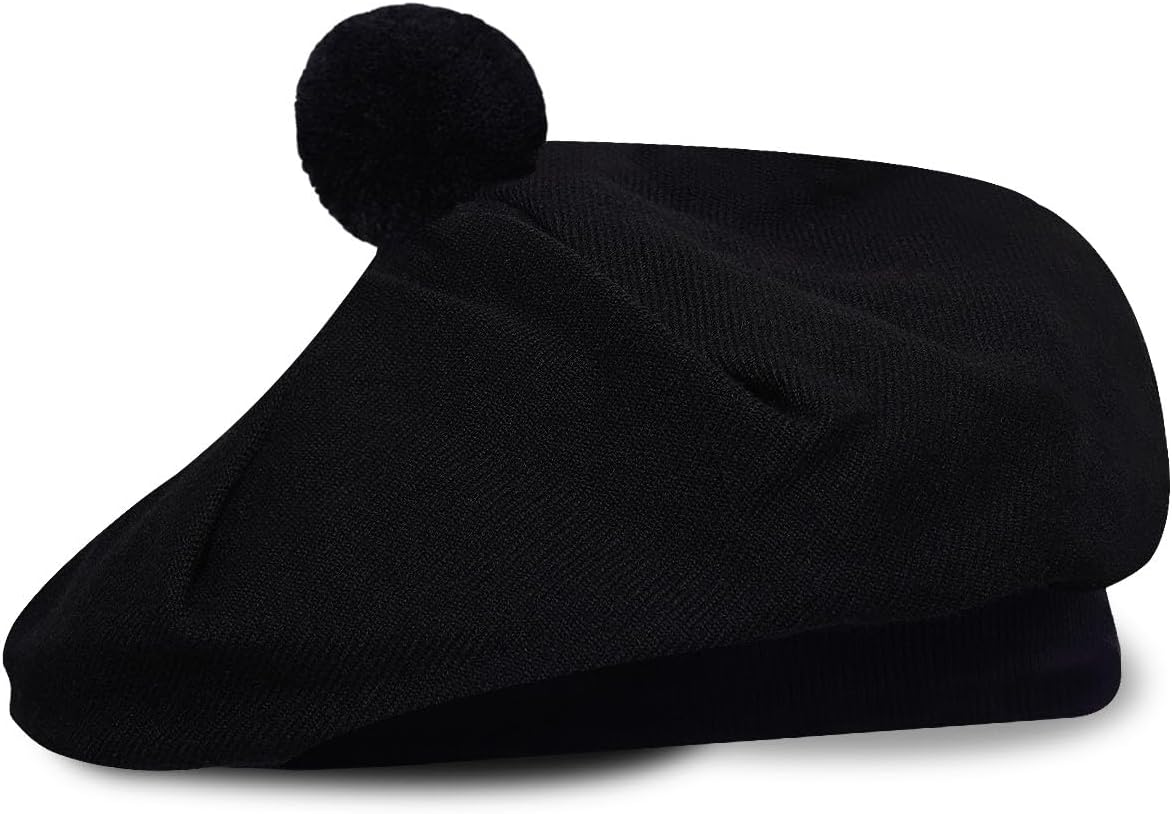 Scottish Tam o’ Shanter Hat Traditional Tartan Bonnet with Pom Pom | Acrylic Wool Flat Cap | One Size Fits Most