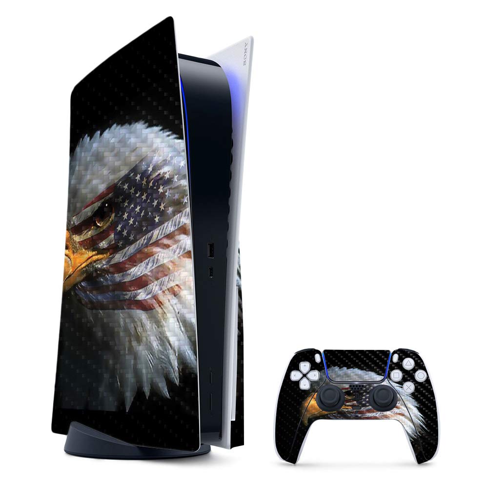 MightySkins Carbon Fiber Gaming Skin for PS5 / Playstation 5 Bundle - Eagle Eye | Durable Textured Carbon Fiber Finish | Easy to Apply and Change Style | Made in The USA