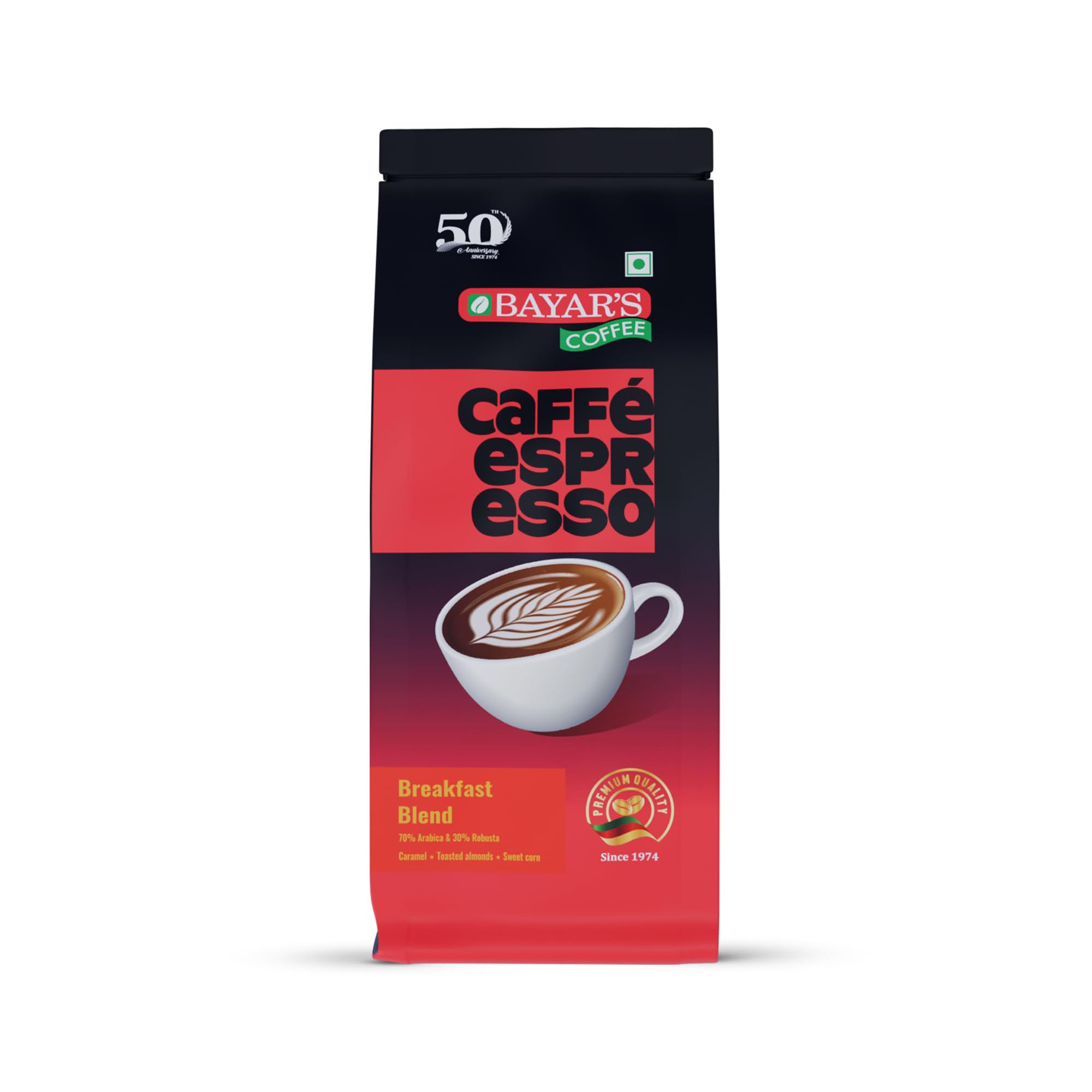 Coffee Caffe Espresso Breakfast Blend 100% Coffee Beans Bag 250g | Authentic Blend with 70% Arabica & 30% Robusta | Freshly Roasted for Rich Aroma & Taste | Ideal for French Press & Espresso