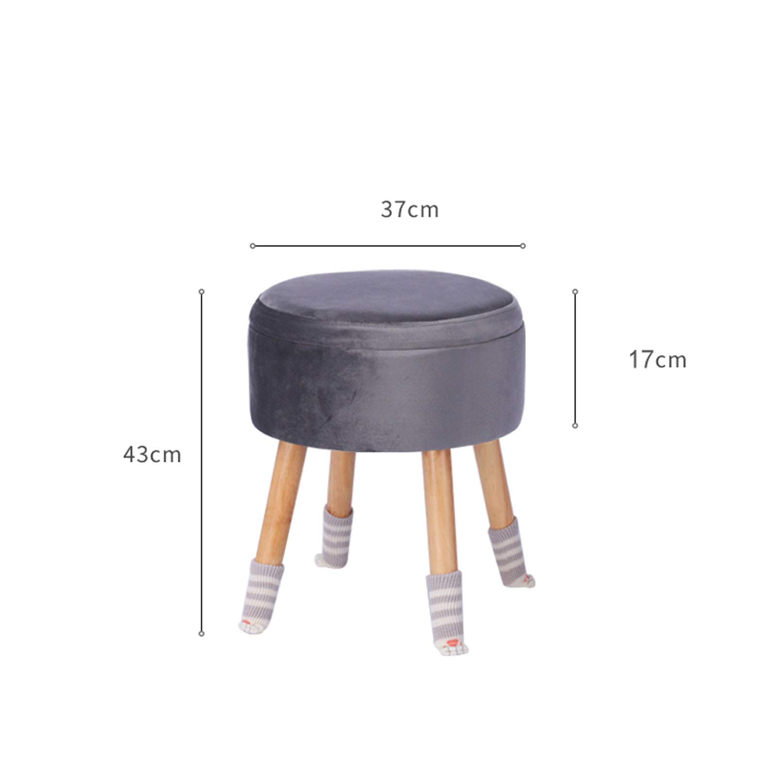 Pouf pouf rotondo nordico, poggiapiedi con coperchio rimovibile e gambe in legno antiscivolo, per soggiorno, camera da letto, blu crema, 37 x 37 x 43 cm