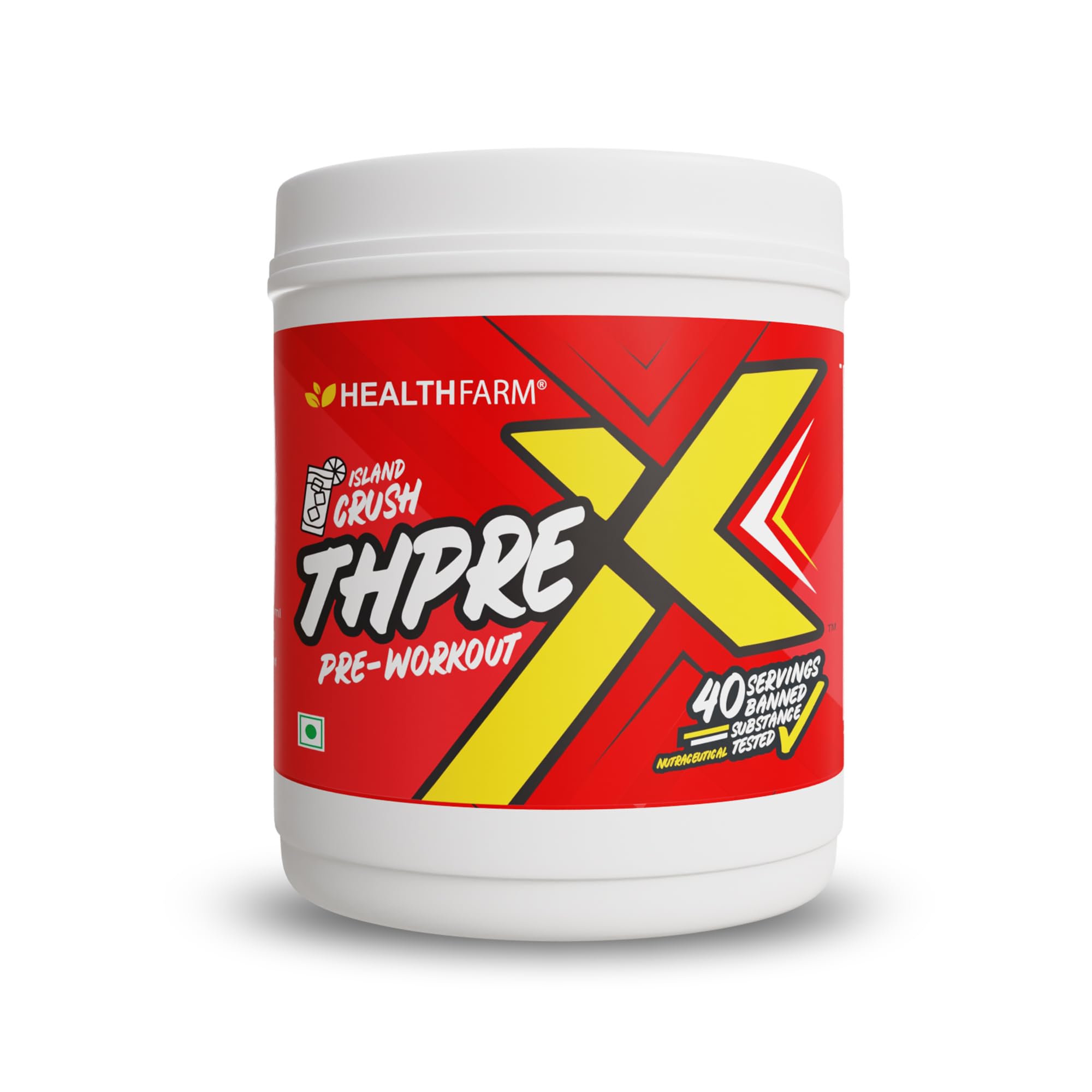 Healthfarm Thpre X Pre Workout Powder | Sports Nutrition Supplement for Men & Women | Boosts Energy, Hydration, Mental Focus & Performance | 40 Servings | Island Crush Flavor
