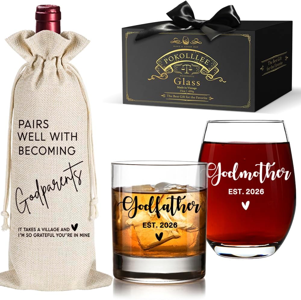 2026 Godparents Proposal Gift - Will You Be My Godparents Wine Glass - Godparent Gifts for Baptism, Catholic Godmother Godfather Mothers Day Fathers Day Christmas Birthday Present from Godchild