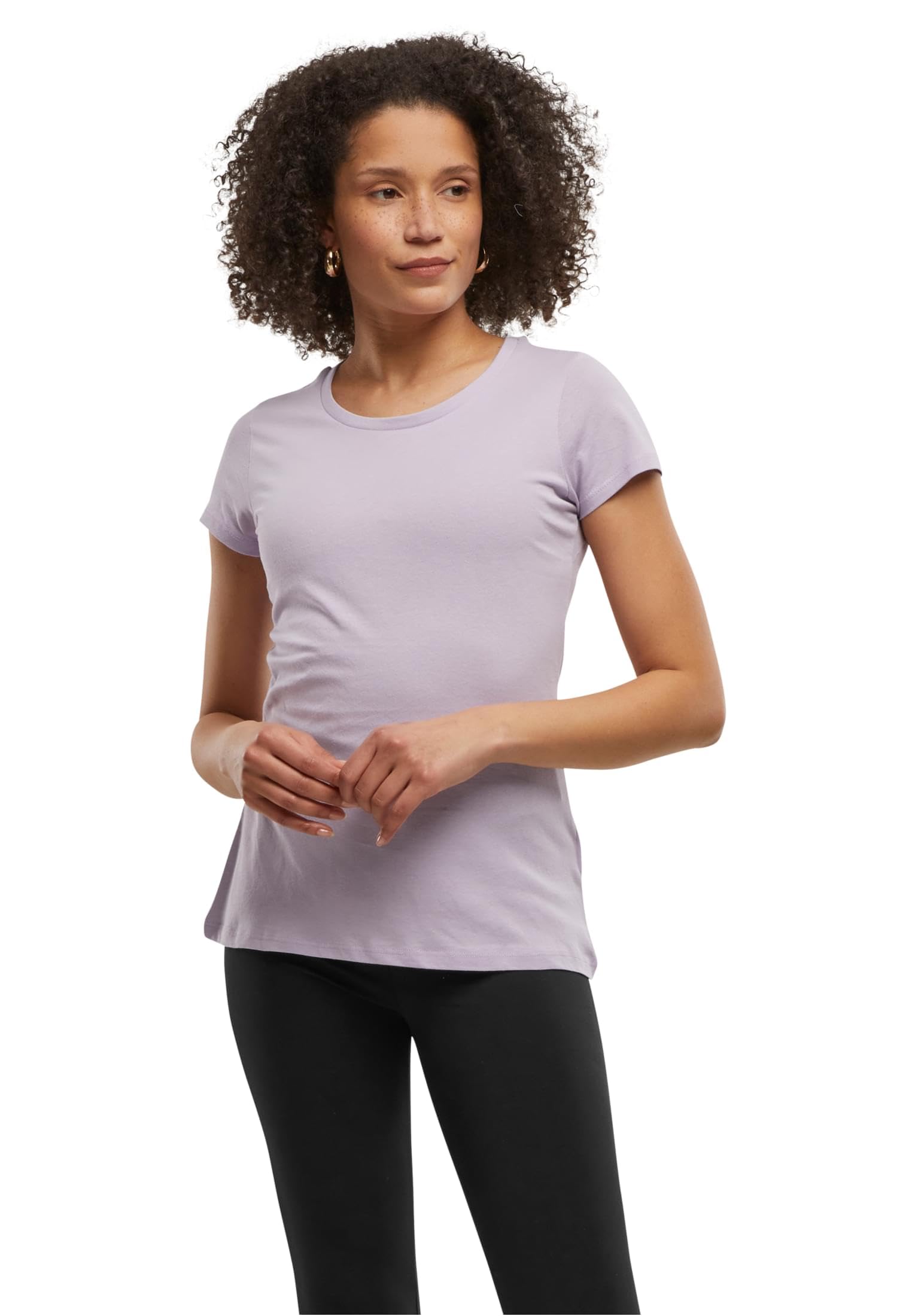Build your Brand Women's Basic Tee, Short Sleeve Women's T-Shirt with Crew Neck, Made of Cotton, Sizes XS - 5XL, Fliederfarben, XS