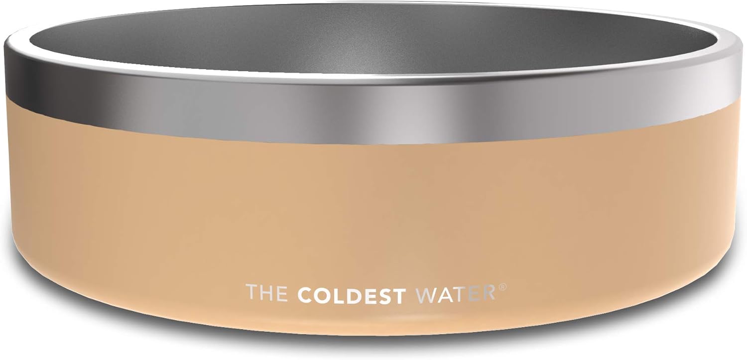 The Coldest Dog Bowl - Durable, Non-Skid, Stainless Steel, Double Wall, Heavy Duty with Rubber Bottom for Dogs, Cats, Pet Feeding (64 oz, Stealth Black) : Pet Supplies
