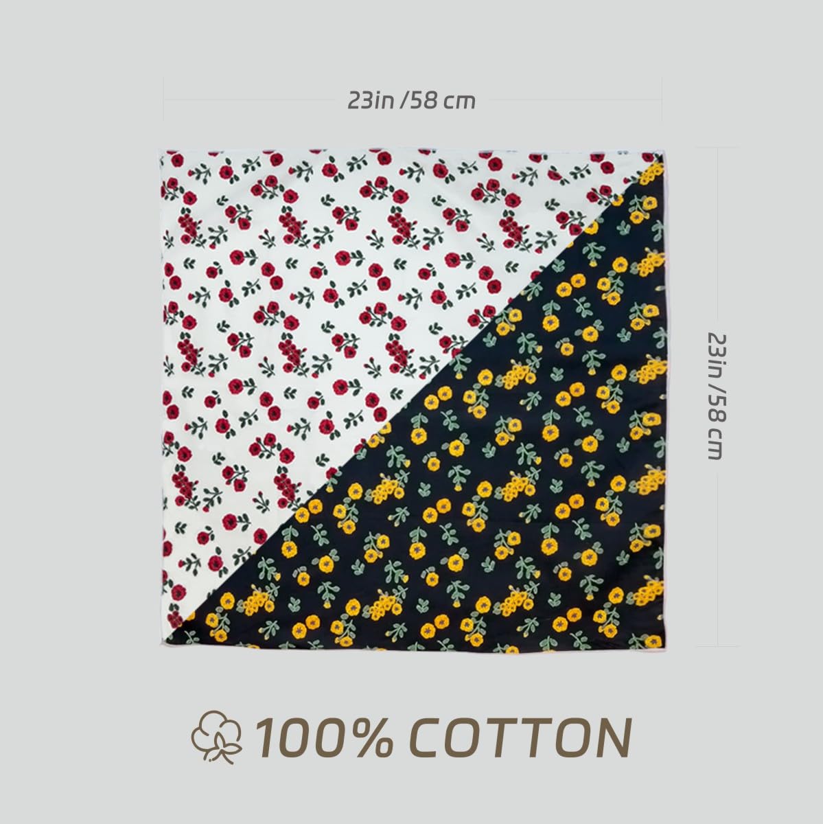 Bandana de algodón de 23 x 23 pulgadas, bufanda para el cabello de mujer, bufanda para el cabello, cobertura protectora, envoltura de moda para la cabeza
