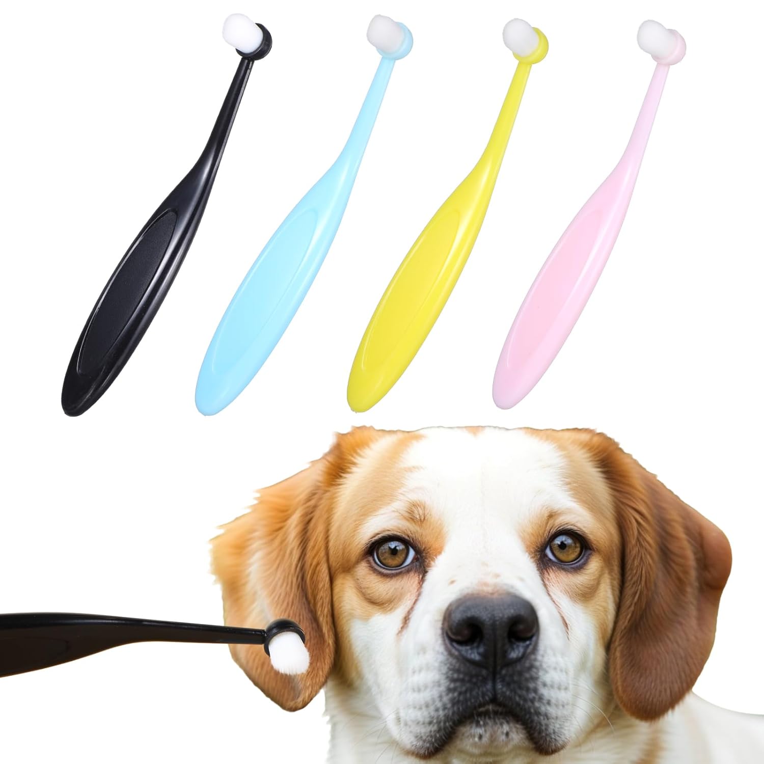 Pro Applicator Brush for Pets, 4 Pack Dog and Cat Eye Powder Brush Tear Stain Remover with Washable Superfine Fiber Long Tapered Bristles for Safely and Evenly Apply Ergonomic Handle