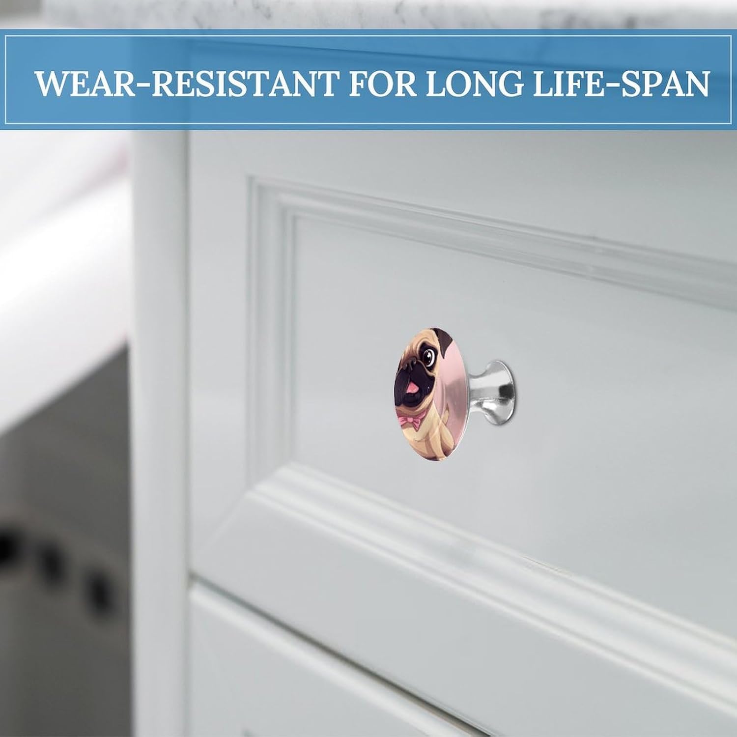 2 Pack Fun Pug Dog Cabinet Knobs Round 1.1" X 0.8" - Stainless Steel Drawer Pulls Minimalism Drawer Knobs Cabinet Hardware for Kitchen, Furniture Doors & Drawers image 5