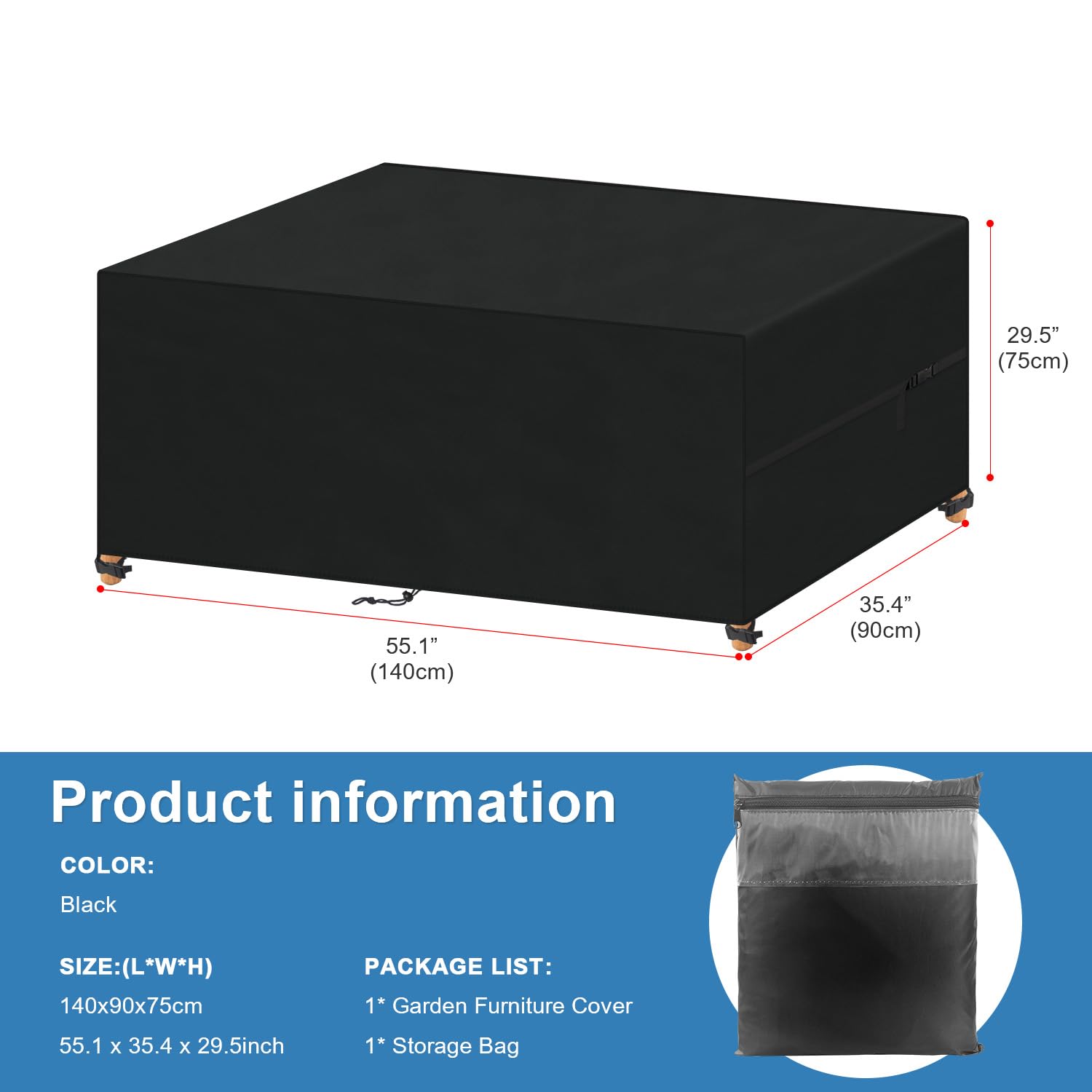 VANSHEIM Garden Furniture Covers Waterproof Outdoor Furniture Covers for Outside Table Cover for Garden Furniture Cover Outdoor Furniture Set Covers Anti-UV 420D Oxford Fabric 140x90x75cm - Image 2