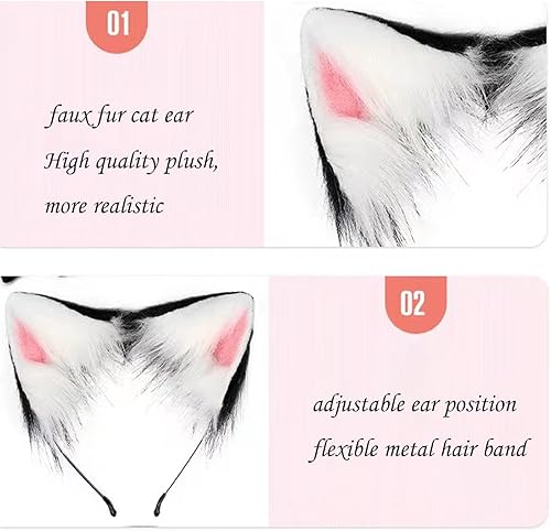 Miniatura 4 de Diadema de orejas de gato, juego de cola de zorro de lobo, hecho a mano, disfraz de animal para cosplay, tocado de piel sintética, accesorios de