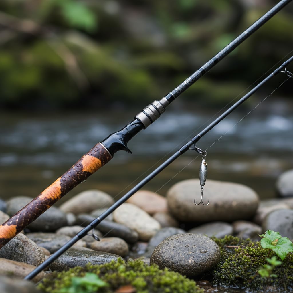 Canna da Pesca a Lure, Azione Rigida | Fibra di carbonio - 2 sezioni - design snake skin - metallo - gomma - per outdoor - da