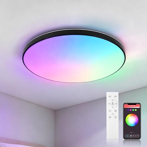 CHENBEN Plafonnier LED 24W IP44 RGB Dimmable App Télécomm…