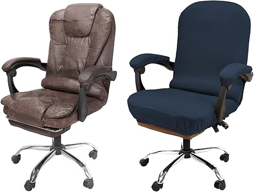 NeColorLife Funda elástica para silla de oficina con fundas para reposabrazos, funda gruesa de jacquard a cuadros para silla de escritorio con