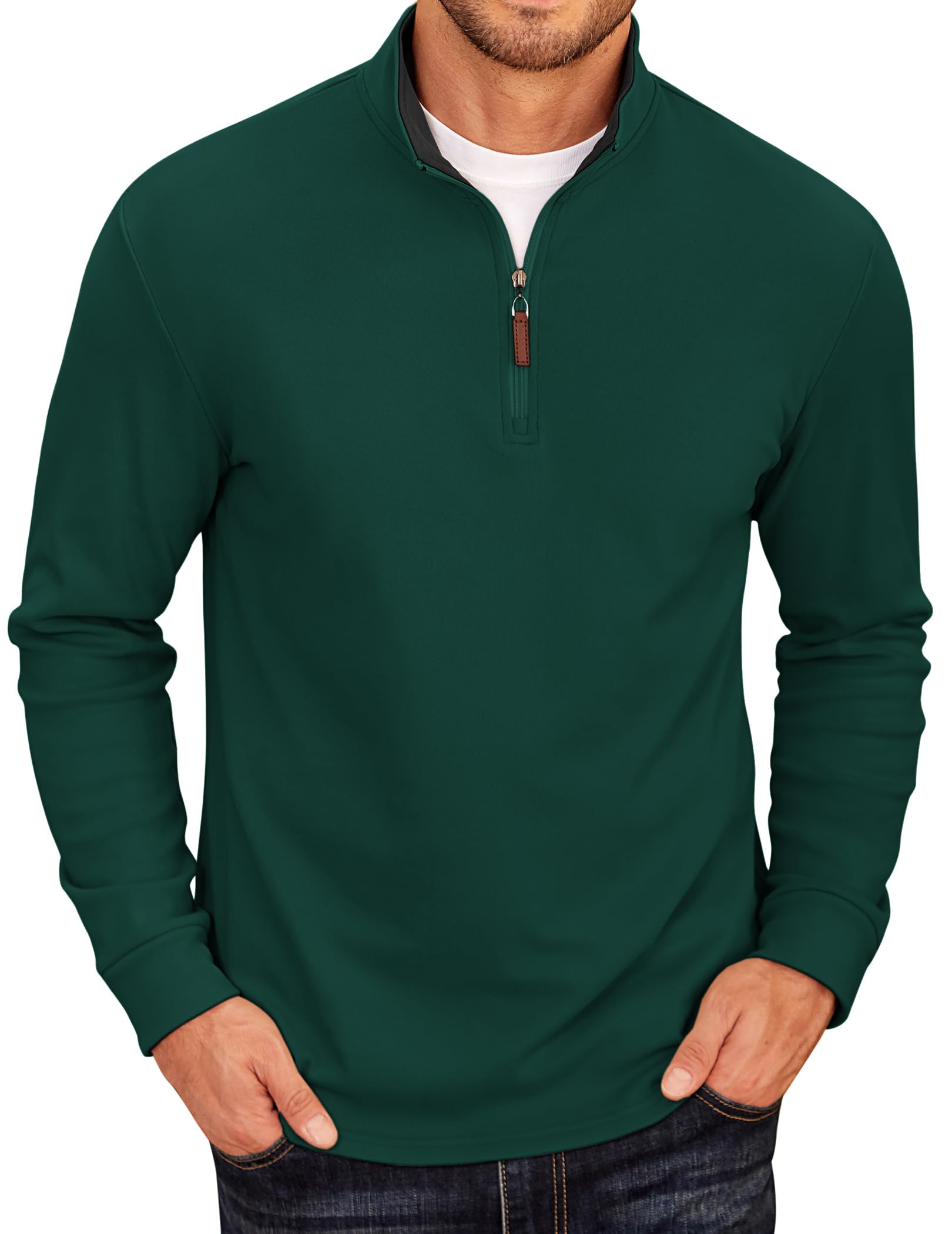 COOFANDY Men's Fleece Quarter Zip Pullover Long Sleeve Mock Neck Sweatshirt